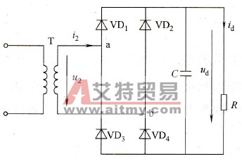 带稳压电容的单相不可控整流桥电路