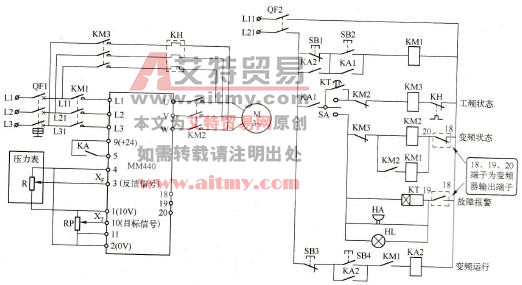 图5-5变频工频互切换的恒压供水系统电路图