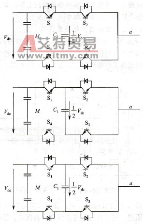 飞跨电容三电平变换器的基本工作原理的三种开关组合状态模式