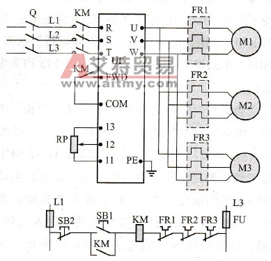 一台变频器控制多台电动机并联运行线路是怎么