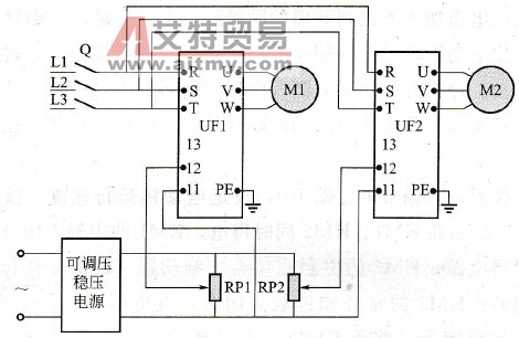 两台变频器同步控制两台电动机的线路之二