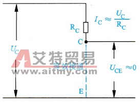 单复合管GTR饱和导通状态时的等效电路示意图
