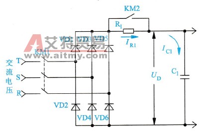 变频器整流桥与滤波电容器之间连接电阻器和接