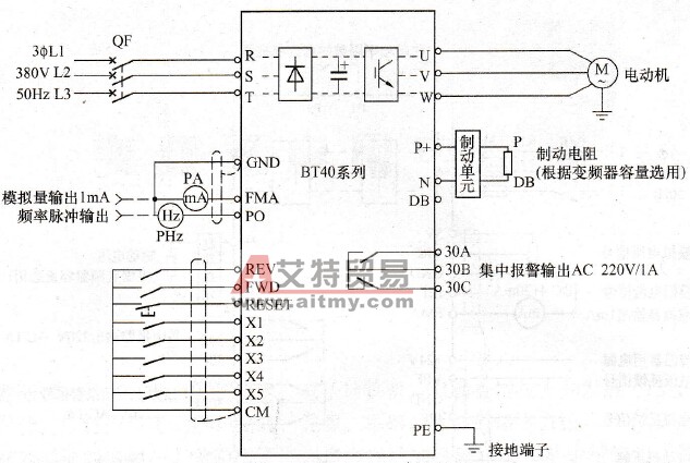 BT40变频器多段速度运行电路图
