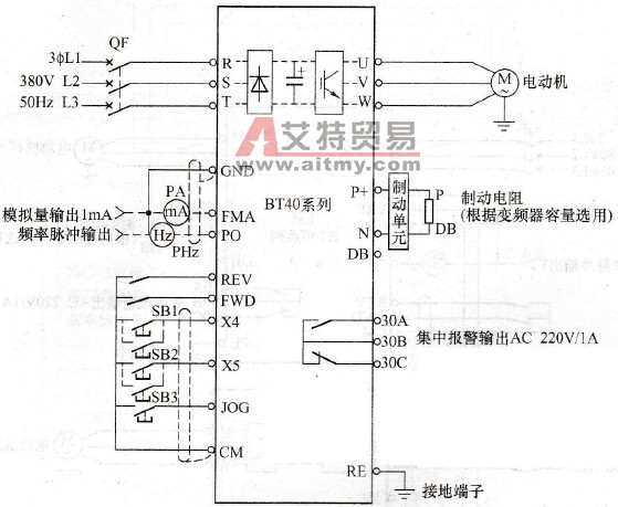 BT40变频器步进运行及点动运行电路图
