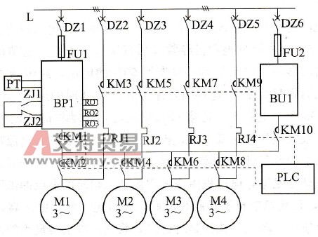 变频恒压供水循环投切方案系统图