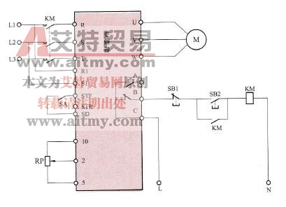 变频器控制电动机的开关控制式正转控制电路