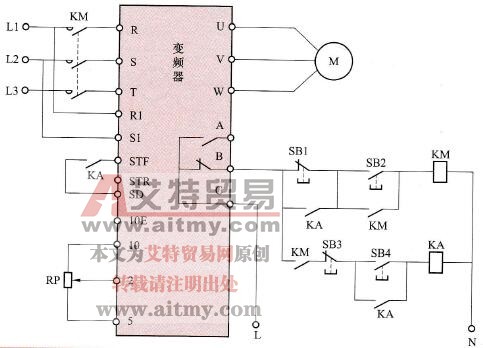 变频器控制电动机的继电器控制式正转控制电路