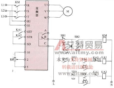 变频器控制电动机的继电器控制式正、反转控制