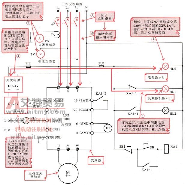 三相交流电动机中典型变频器调速控制电路的控