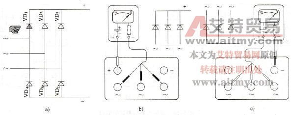 从变频器整流模块测量各二极管