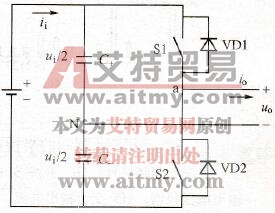单相半桥式电压源逆变器拓扑电路 单相半桥式电压源逆变器拓扑电路