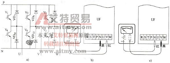 从变频器接线端子测量反并联二极管