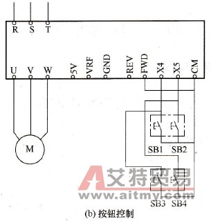 按钮方式控制的变频器外接两地控制电路