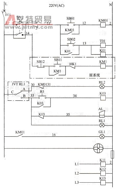 冷却水泵的变频改造的双回路控制接线示意