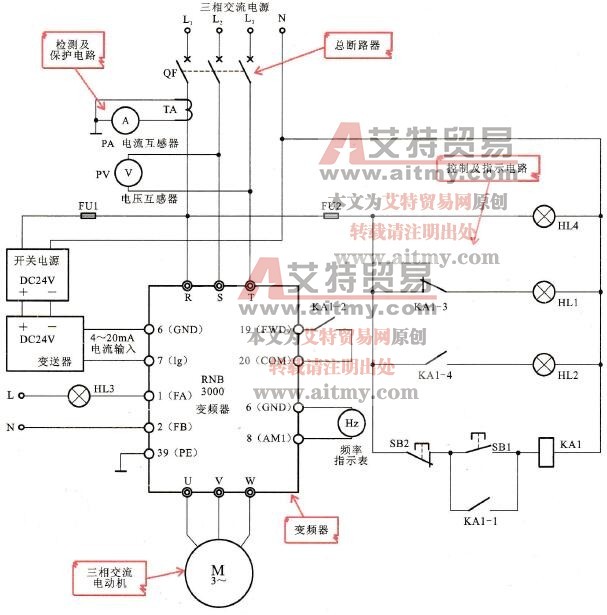 三相交流电动机中典型变频器调速控制电路的结