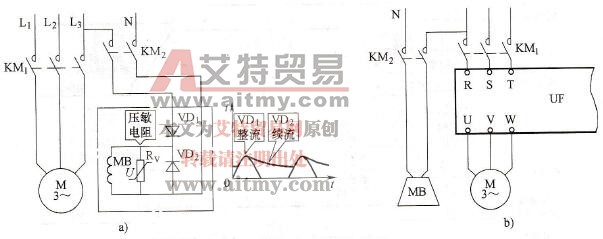 提升机的变频器应用中电磁制动器的接法