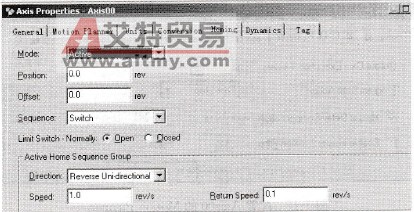 配置Axis00的Dynamics的Homing方式