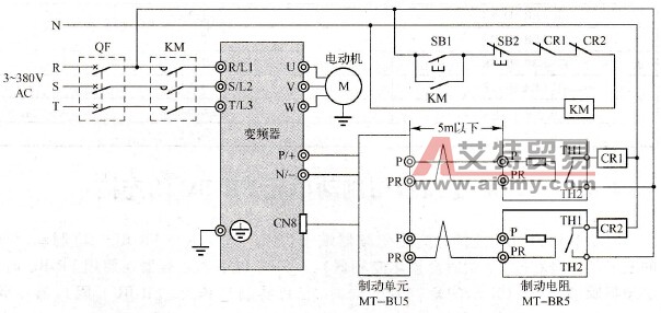 A700变频器与制动单元MT-BU5的连接