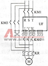 变频器外接交流接触器切换变频与工频主电路图