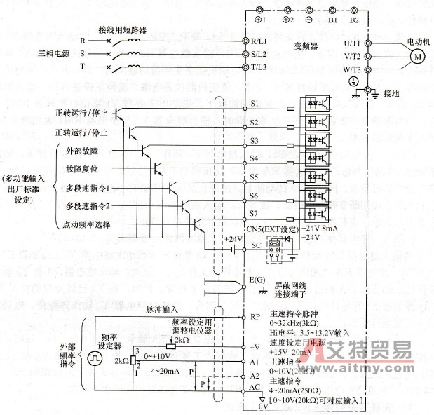 采用晶体管给变频器输入信号电路图