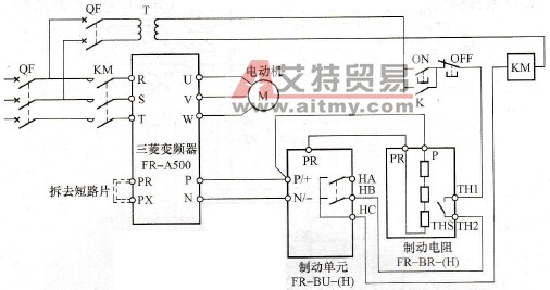 变频器安装制动单元和制动电阻减速制动电路图