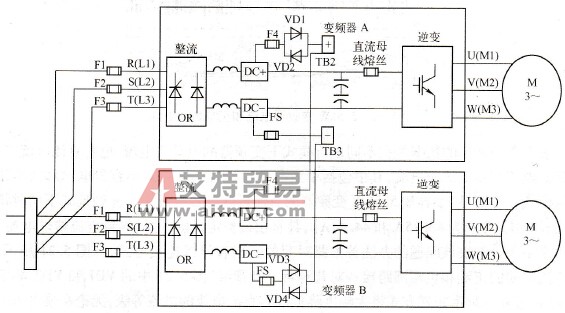 共直流母线模式下的背对背二极管连接方式