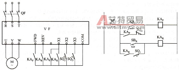 变频器用于液态物料上下传输系统的电路原理图