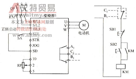 手动控制变频器正转电路