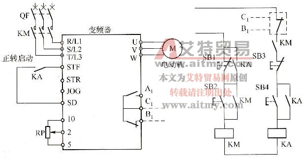 继电器控制变频器正转电路