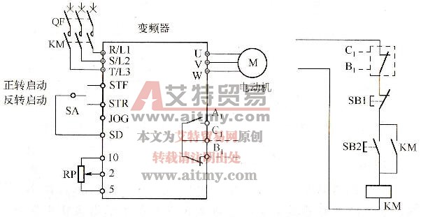 手动开关控制正／反转电路