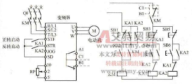 继电器控制变频器正／反转的控制电路