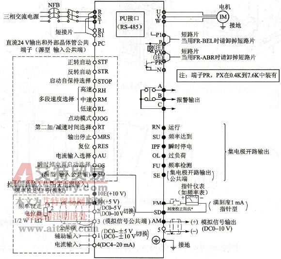 三菱FR-A540变频器的接线端子