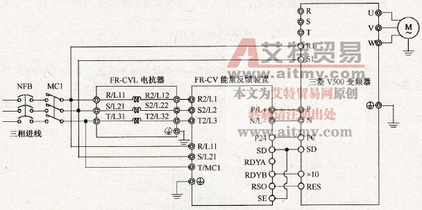 三菱FR-CV能量反馈装置与变频器连接方式 三菱FR-CV能量反馈装置与变频器连接方式