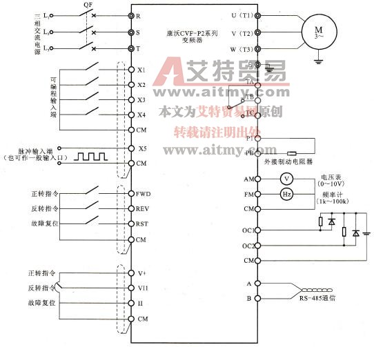 康沃CVF-P2系列变频器各接线端子配线