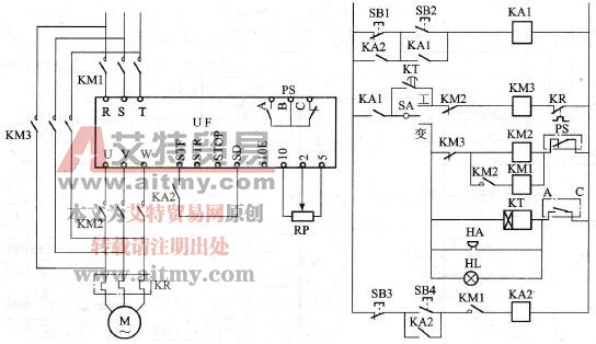继电器与变频器组合的变频与工频的切换控制电路
