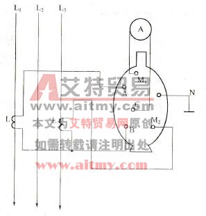 用两只电流表与电流换相开关测量三相电流的接线