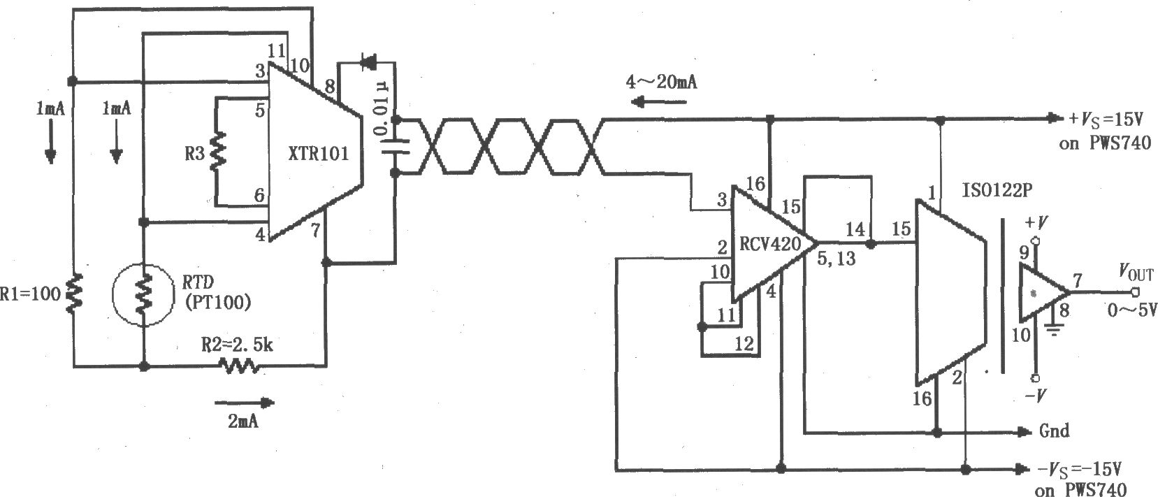 检测4～20mA环路仪器放大电路(ISO122P/124、XTR101、
