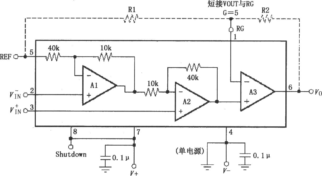 INA331／332的信号和电源的基本连接电路