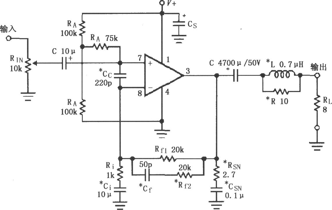 LM3875的单电源供电音频功率放大电路