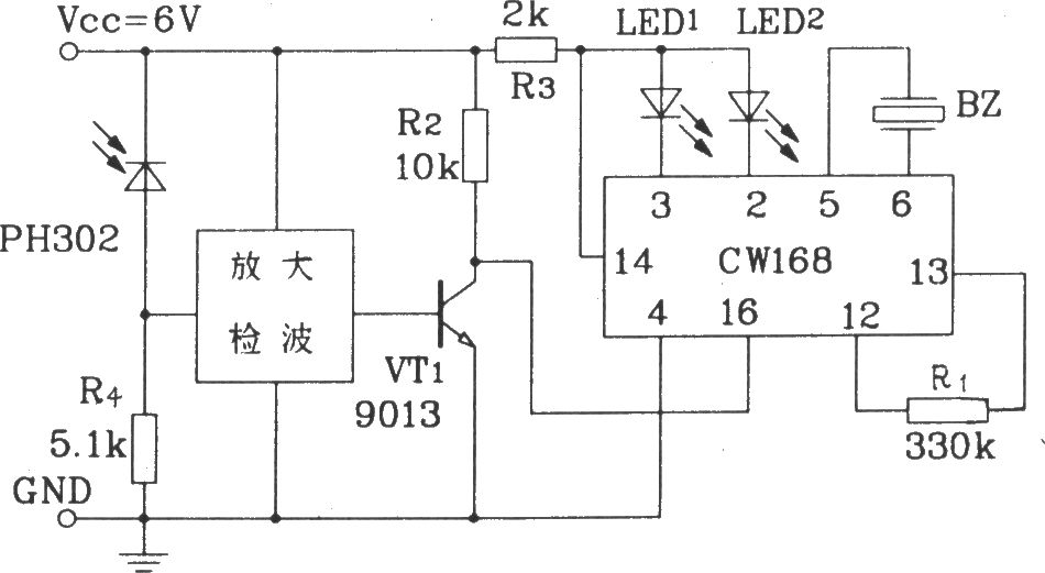 用红外线控制CW168的应用电路