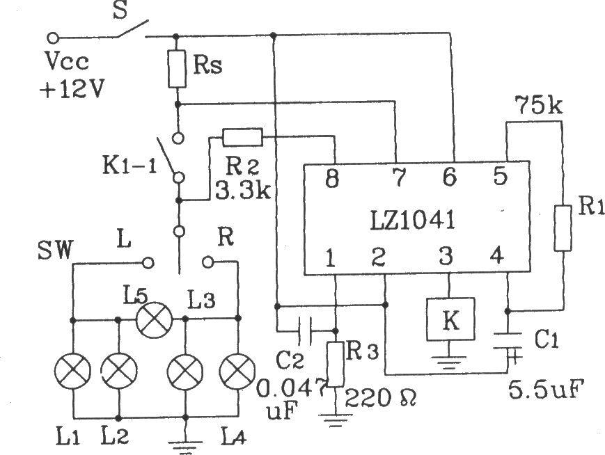 LZ1041改进型汽车转弯报警专用集成电路典型应用电路