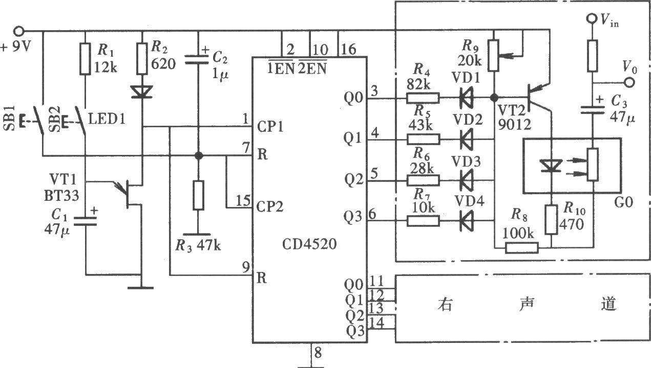 由CD4520构成的键控式音量控制器
