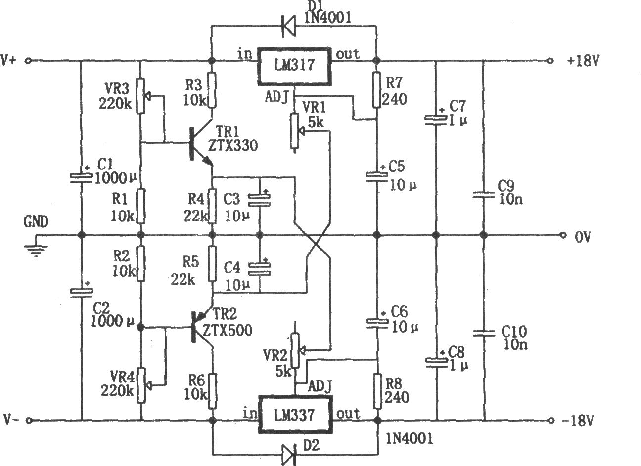 LM317构成的0～±30V、1.5A电源
