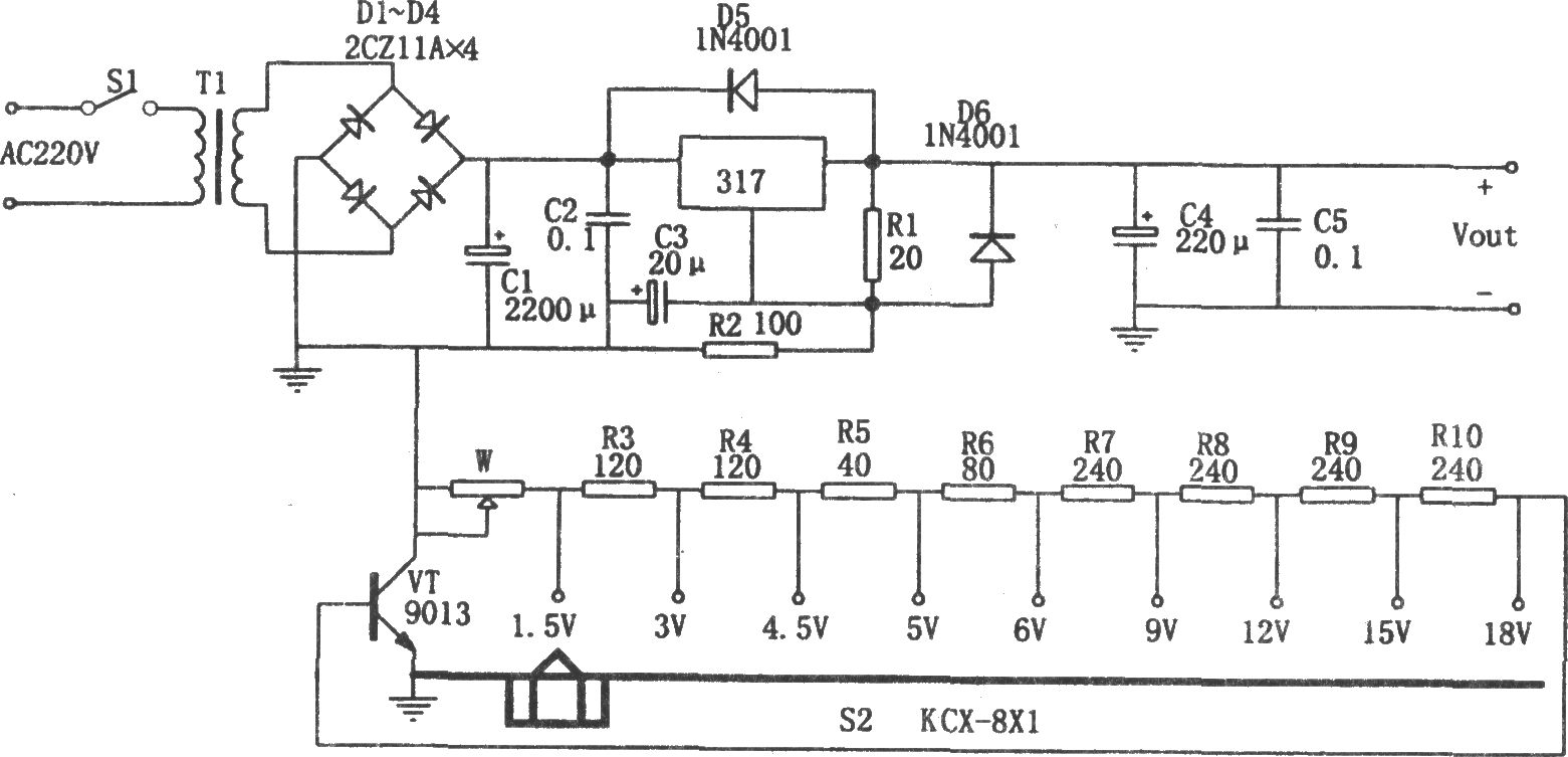 LM317构成的分挡可调直流稳压电源