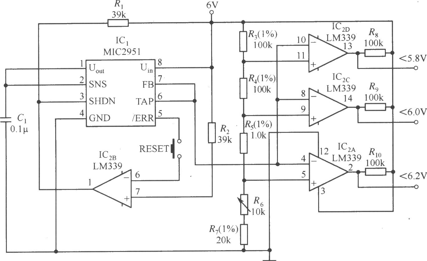 MIC2951构成的具有电性能状态指示器的稳压器电路