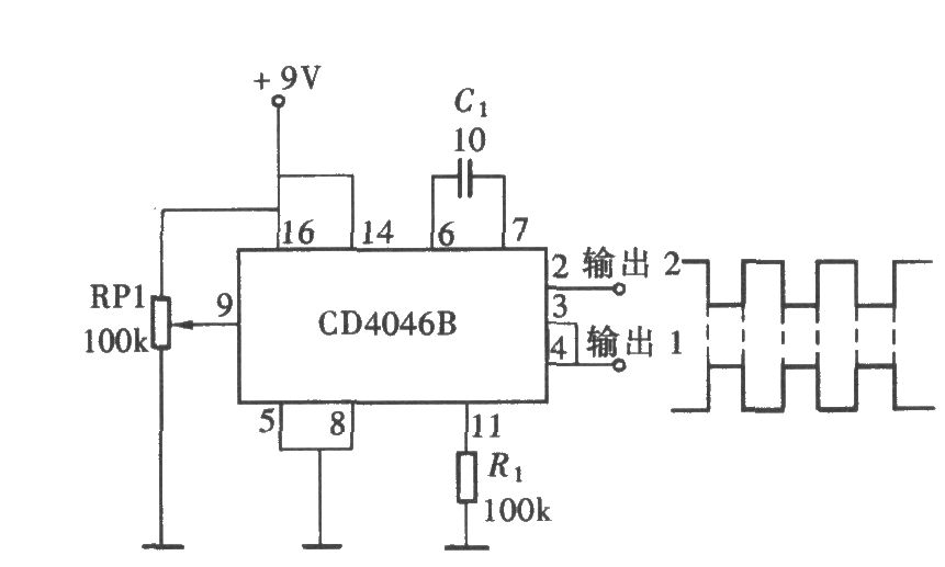 用CD4046产生相位相反的对称方波