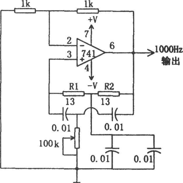 1kHz正弦波振荡器(741)