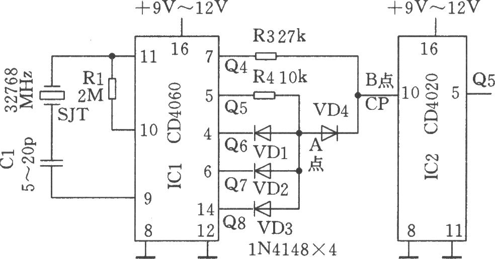 用32768Hz晶体SJT组成的时基电路产生60Hz信号