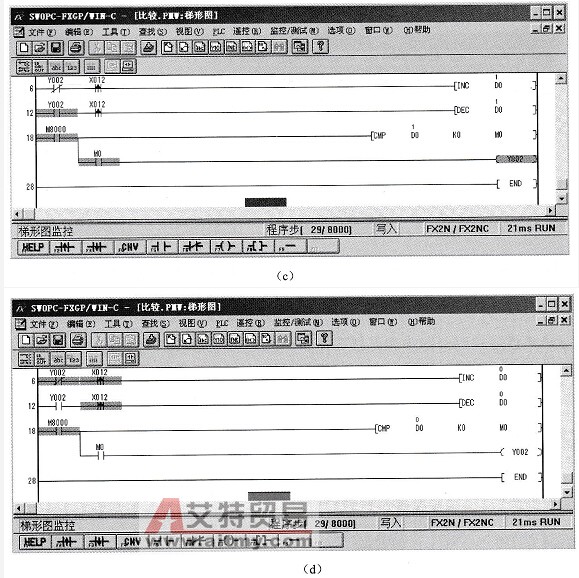  比较指令实现的按钮按动梯形图变化